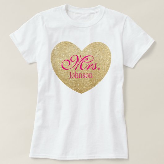 Glitter Golden Heart gepersonaliseerd mevrouw 2 T-shirt (Design voorkant)