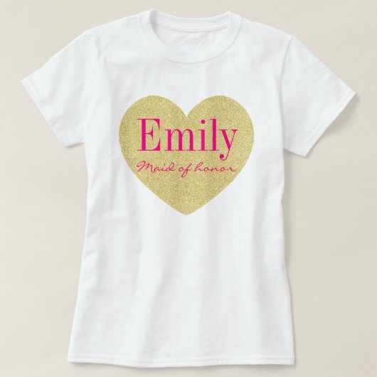 Glitter Golden Heart - Maid van eer gepersonalisee T-shirt (Design voorkant)