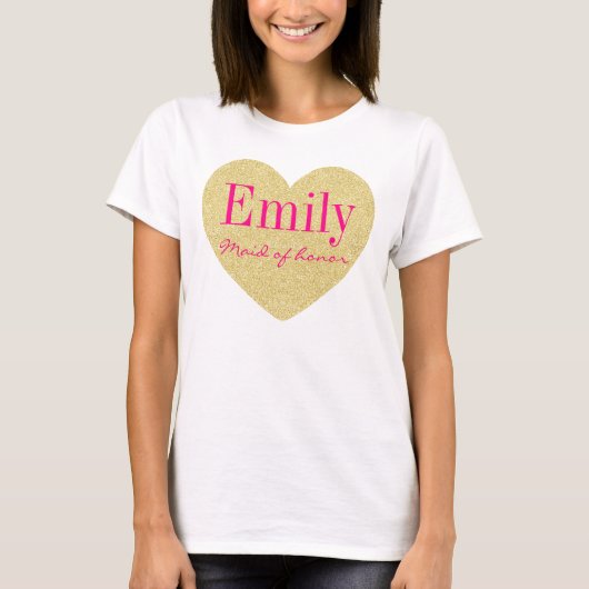 Glitter Golden Heart - Maid van eer gepersonalisee T-shirt (Voorkant)