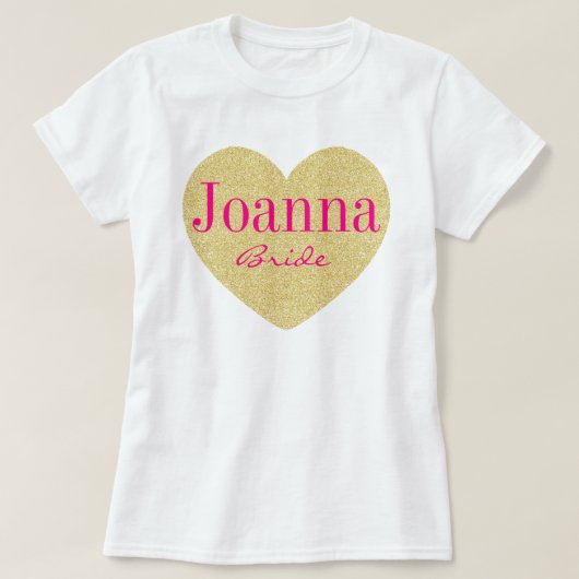 Glitter Golden Heart Persoonlijke bride T-shirt (Design voorkant)