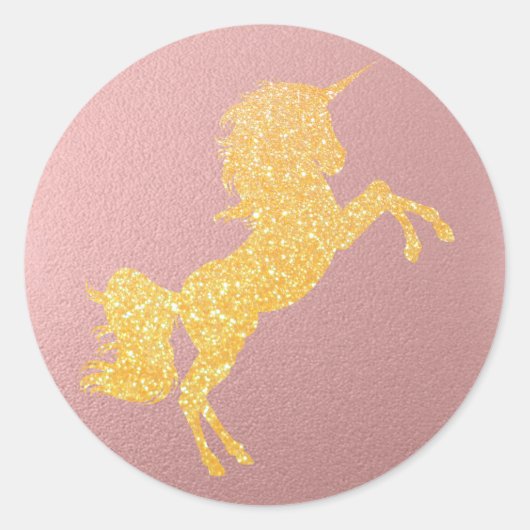 Glitter Golden Magical Eenhoorn op Roos Goud Ronde Sticker (Voorkant)