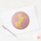 Glitter Golden Magical Eenhoorn op Roos Goud Ronde Sticker (Envelop)