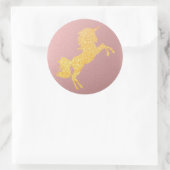 Glitter Golden Magical Eenhoorn op Roos Goud Ronde Sticker (Tas)