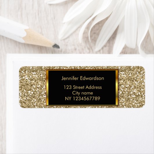 Glitter goud bling classy retouradres etiket (Insitu)