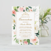 Glitter Goud Blush Bloemen Quinceanera Verjaardag  Kaart (Staand voorkant)