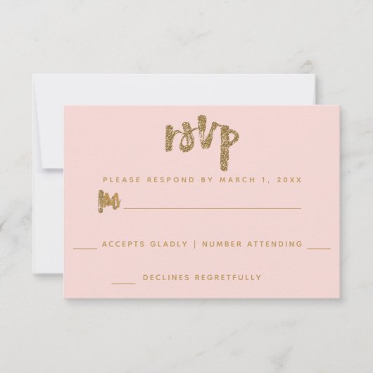 Glitter Goud Blush Roze Bruiloft Eenvoudige RSVP (Voorkant)