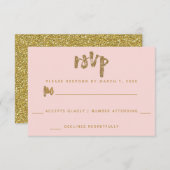 Glitter Goud Blush Roze Bruiloft Eenvoudige RSVP (Voorkant / Achterkant)
