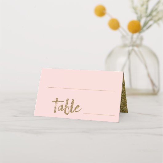 Glitter Goud Blush Roze Bruiloft Plaats Kaart Plaatskaartje (Voorkant)
