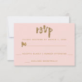 Glitter Goud Blush Roze Trouw Simpel RSVP Kaartje (Voorkant)