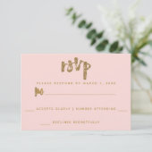 Glitter Goud Blush Roze Trouw Simpel RSVP Kaartje (Staand voorkant)