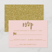 Glitter Goud Blush Roze Trouw Simpel RSVP Kaartje (Voorkant / Achterkant)
