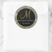 Glitter Goud Bruiloft Monogram Afdichtingen Ronde Sticker (Tas)