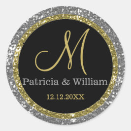 Glitter Goud Bruiloft Monogram Afdichtingen Ronde Sticker