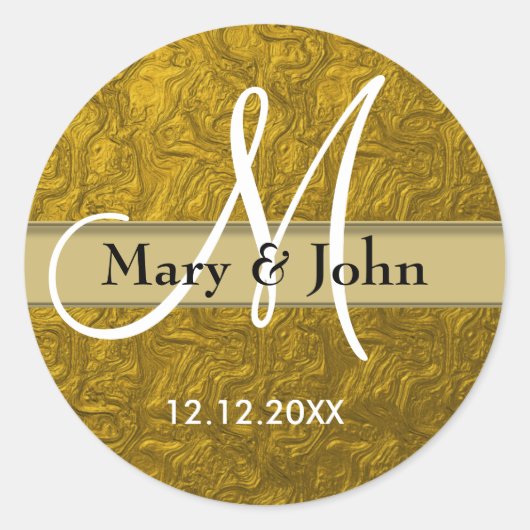 Glitter Goud Bruiloft Monogram Afdichtingen Ronde Sticker (Voorkant)