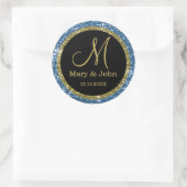 Glitter Goud Bruiloft Monogram Afdichtingen Ronde Sticker (Tas)