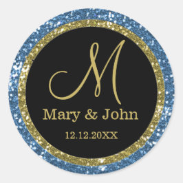 Glitter Goud Bruiloft Monogram Afdichtingen Ronde Sticker