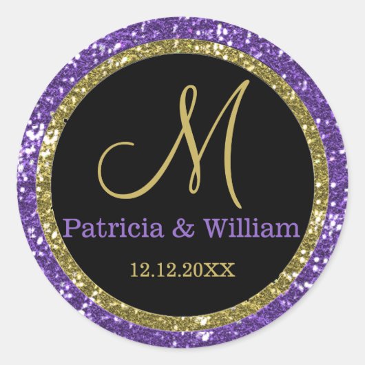 Glitter Goud Bruiloft Monogram Afdichtingen Ronde Sticker (Voorkant)