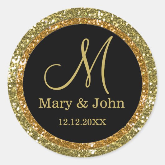Glitter Goud Bruiloft Monogram Afdichtingen Ronde Sticker (Voorkant)
