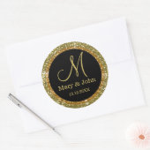 Glitter Goud Bruiloft Monogram Afdichtingen Ronde Sticker (Envelop)