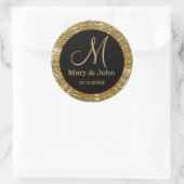 Glitter Goud Bruiloft Monogram Afdichtingen Ronde Sticker (Tas)