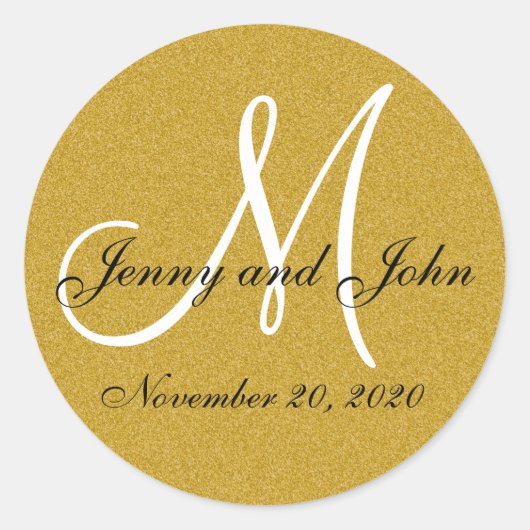 Glitter Goud Bruiloft Monogram Afdichtingen Sticke Ronde Sticker (Voorkant)