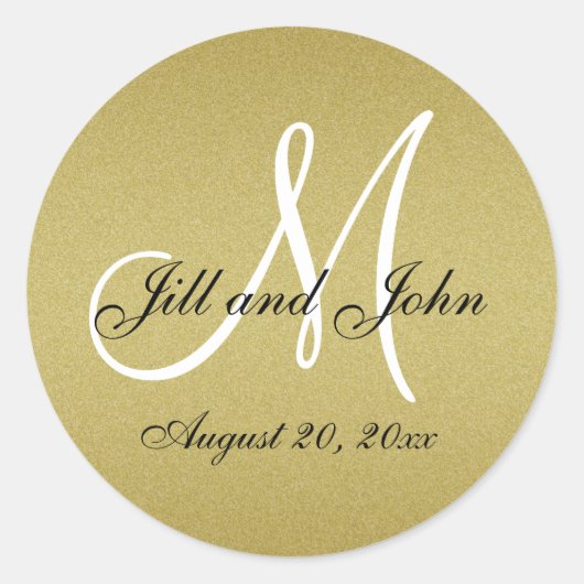 Glitter Goud Bruiloft Monogram Afdichtingen Sticke Ronde Sticker (Voorkant)