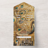 Glitter Goud Drip Elegante Pauw All In One Uitnodiging (Binnen)