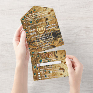 Glitter Goud Druppelende Elegante Pauw All In One Uitnodiging