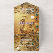 Glitter Goud Druppelende Elegante Pauw All In One Uitnodiging (Buitenkant)