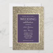 Glitter Goud En Paarse Trouw Uitnodiging (Voorkant)