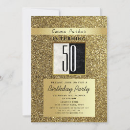 Glitter Goud en Zwart 50ste Verjaardag Kaart