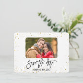 Glitter Goud Foto Handgeschreven Save The Date (Staand voorkant)