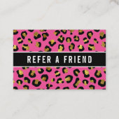 Glitter goud Fuchsia luipaard Verwijzing Klant Visitekaartje (Voorkant)