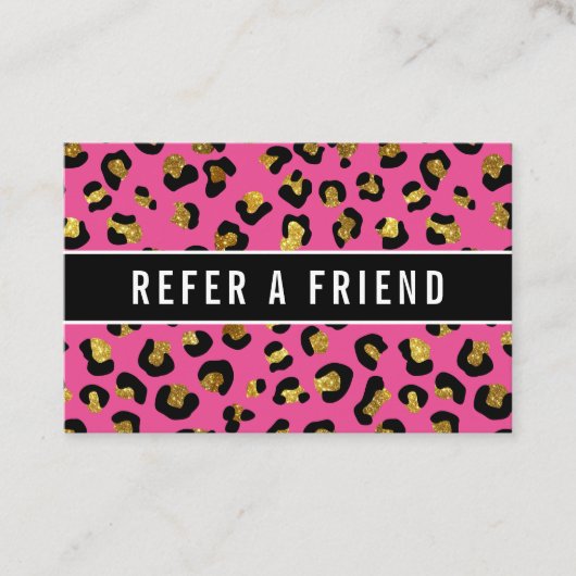 Glitter goud Fuchsia luipaard Verwijzing Klant Visitekaartje (Voorkant)