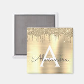 Glitter Goud Geborsteld Metaal Monogram Naam Magneet (Voorkant / Achterkant)