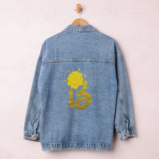 Glitter Goud Geel Bloemen Monogram A Vrouwen Denim Jacket (Hangar)