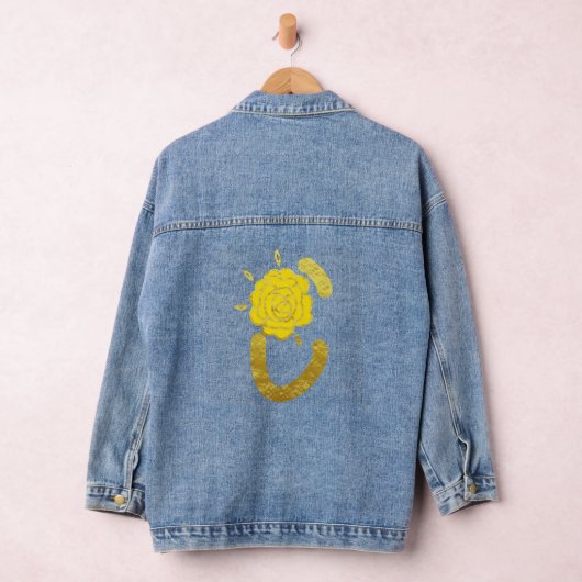 Glitter Goud Geel Bloemen Monogram C Vrouwen Denim Jacket (Hangar)