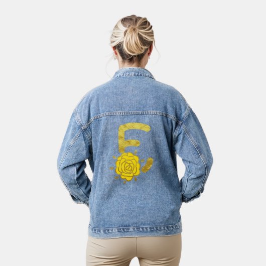 Glitter Goud Geel Bloemen Monogram E Vrouwen Denim Jacket (Model)