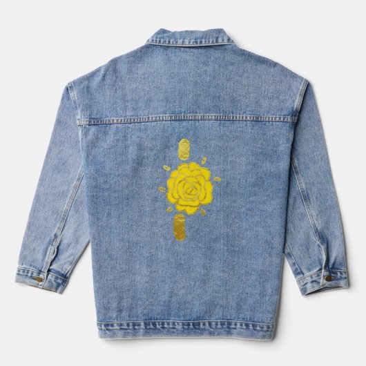 Glitter Goud Geel Bloemen Monogram I Vrouwen Denim Jacket (Achterkant)