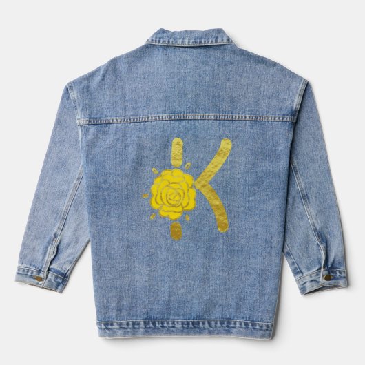 Glitter Goud Geel Bloemen Monogram K Vrouwen Denim Jacket (Achterkant)