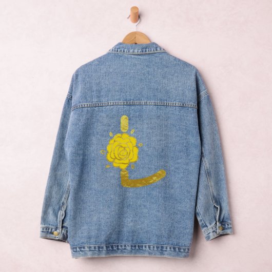 Glitter Goud Geel Bloemen Monogram L Vrouwen Denim Jacket (Hangar)