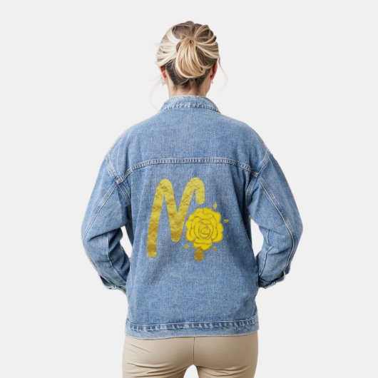 Glitter Goud Geel Bloemen Monogram M Vrouwen Denim Jacket (Model)