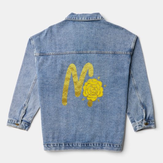 Glitter Goud Geel Bloemen Monogram M Vrouwen Denim Jacket (Achterkant)