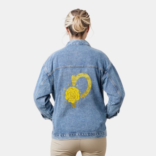 Glitter Goud Geel Bloemen Monogram P Vrouwen Denim Jacket (Model)