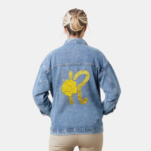 Glitter Goud Geel Bloemen Monogram R Vrouwen Denim Jacket (Model)