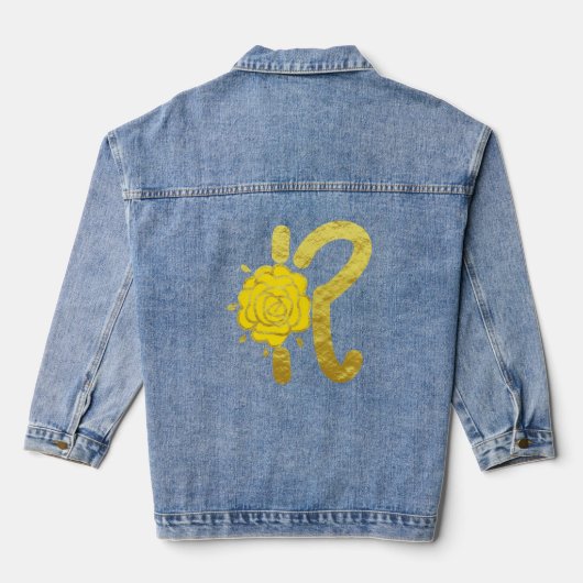 Glitter Goud Geel Bloemen Monogram R Vrouwen Denim Jacket (Achterkant)