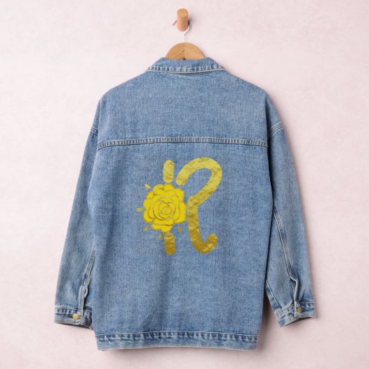 Glitter Goud Geel Bloemen Monogram R Vrouwen Denim Jacket (Hangar)