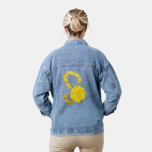 Glitter Goud Geel Bloemen Monogram S Vrouwen Denim Jacket (Model)