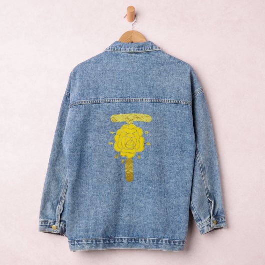 Glitter Goud Geel Bloemen Monogram T Vrouwen Denim Jacket (Hangar)