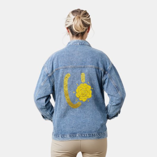 Glitter Goud Geel Bloemen Monogram U Vrouwen Denim Jacket (Model)